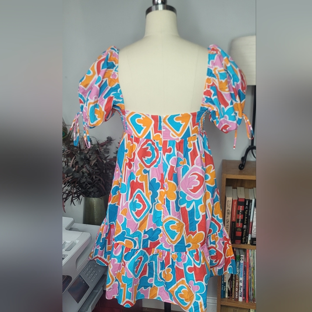 Amanda Uprichard Sicily Mini Dress Bright Colorful Orange Blue Size XS - Picture 5 of 12
